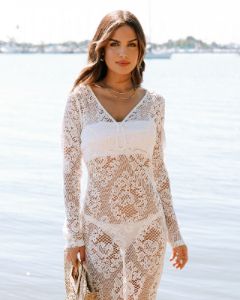 Aubriella Crochet Knit Cover Up Midi Dress - White - FINAL SALE sold by Vici