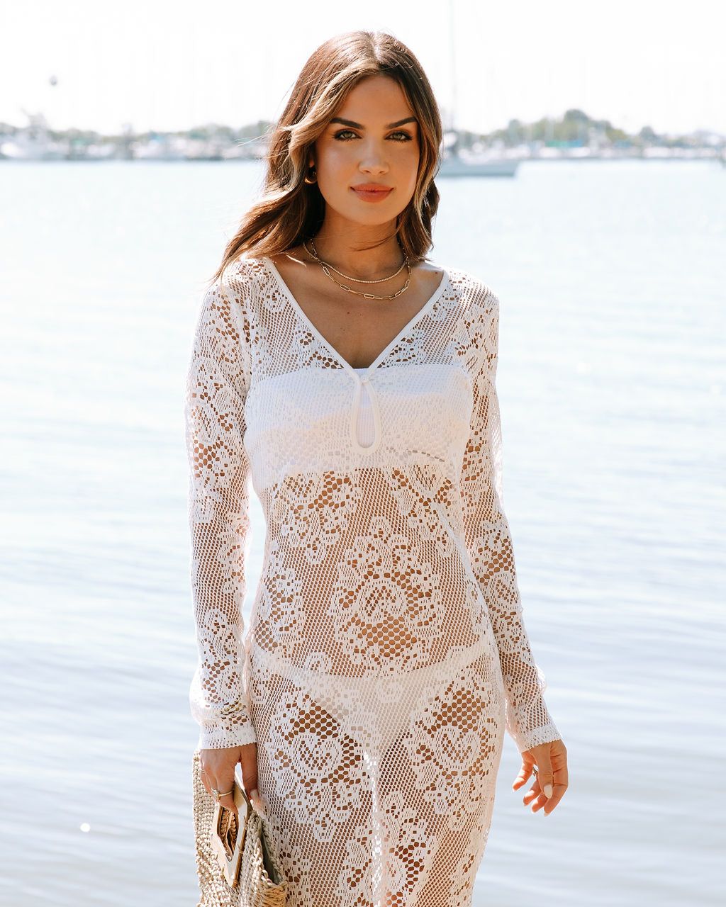 Aubriella Crochet Knit Cover Up Midi Dress - White - FINAL SALE sold by Vici product image thumbnail 7