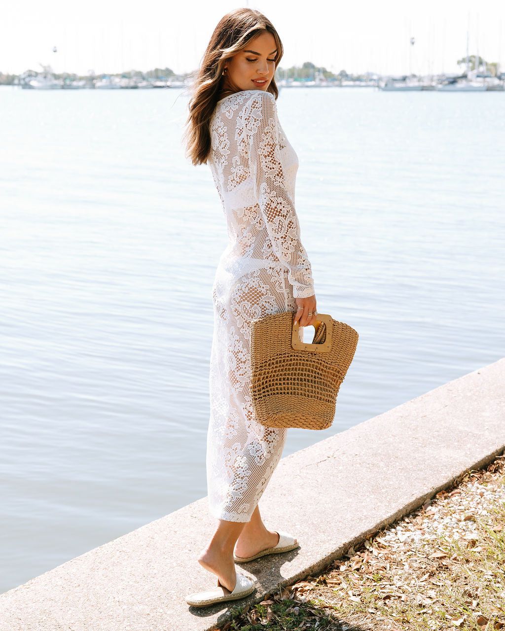 Aubriella Crochet Knit Cover Up Midi Dress - White - FINAL SALE sold by Vici product image thumbnail 4