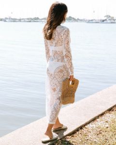 Aubriella Crochet Knit Cover Up Midi Dress - White - FINAL SALE sold by Vici