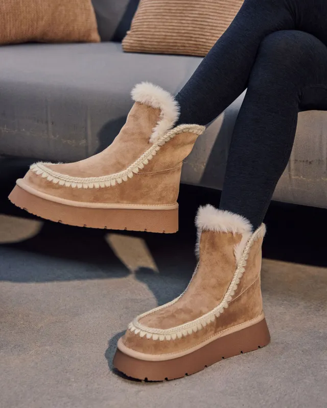 Joppie Faux Suede Fur Lined Booties sold by Vici
