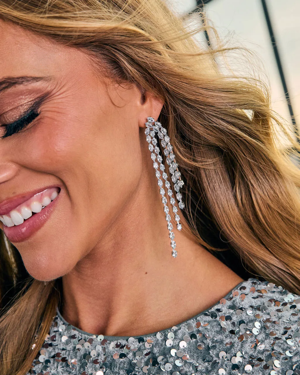 Frosted Fantasy Rhinestone Chandelier Earrings sold by Vici product image thumbnail 2