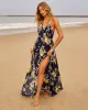 Beautiful Flowers Smocked Halter Maxi Dress sold by Vici
