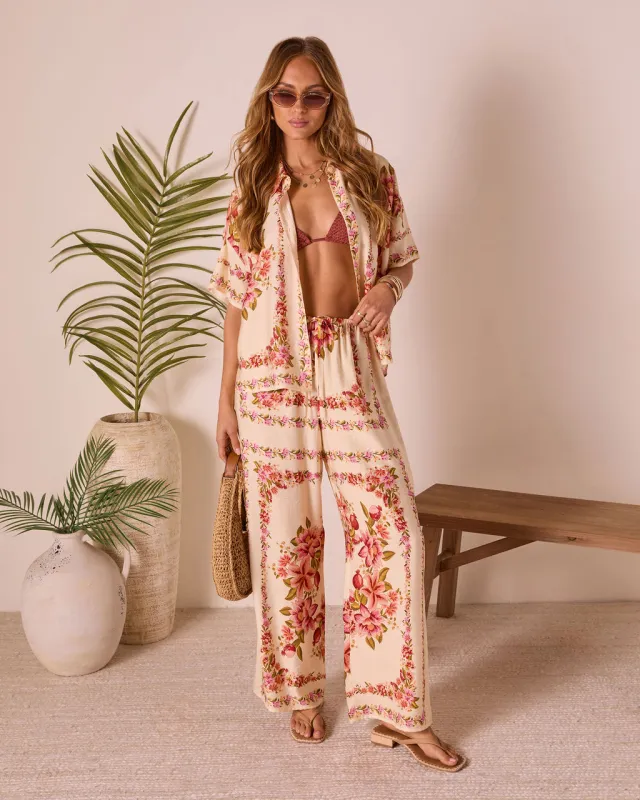 Hibiscus Haze Abstract Printed Pants sold by Vici