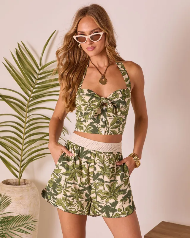 Moonlit Palms Abstract Halter Top sold by Vici