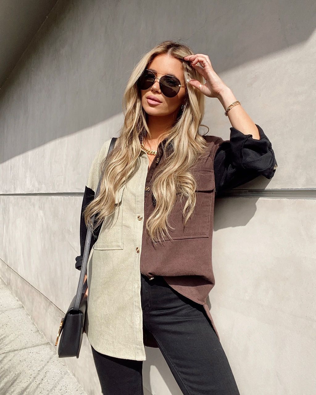 Lisha Cotton Colorblock Corduroy Shacket - FINAL SALE sold by Vici