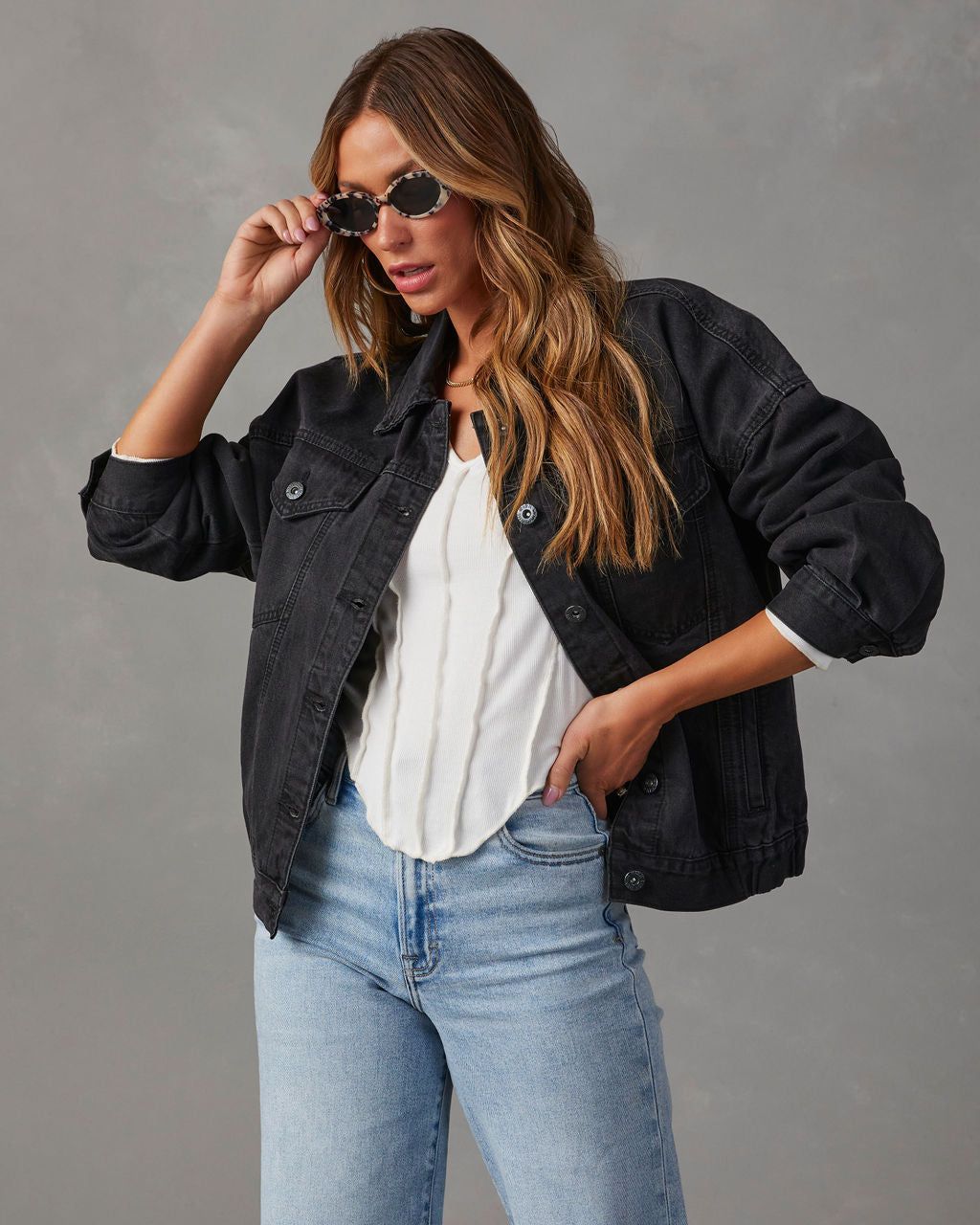 Josie Pocketed Vintage Denim Jacket - Black sold by Vici product image thumbnail 2