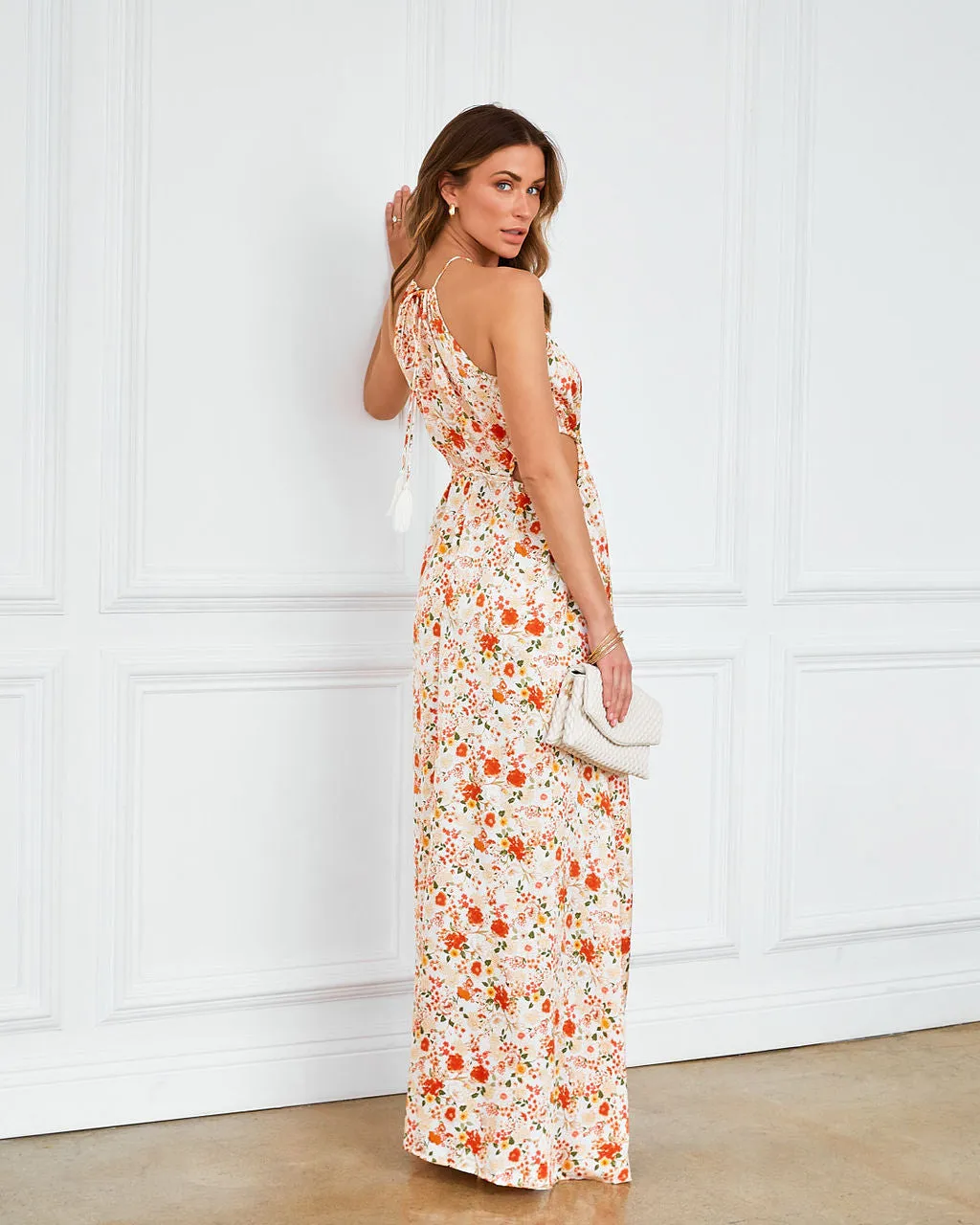 Salome Floral Satin Cutout Halter Maxi Dress sold by Vici product image thumbnail 3