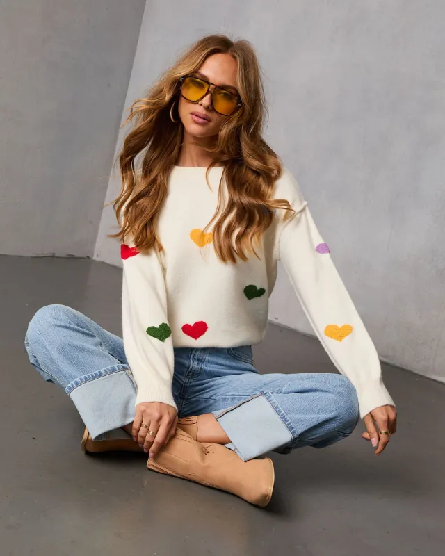 Daily Heartbeat Multicolor Heart Print Sweater sold by Vici