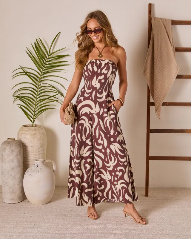 Resort Classic Abstract Strapless Jumpsuit sold by Vici