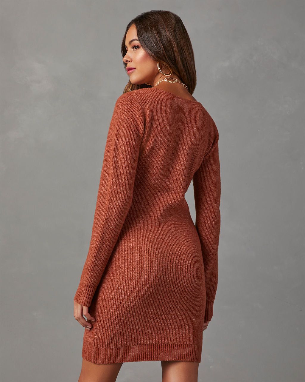 Aniyah Ribbed Mini Sweater Dress - Rust Orange sold by Vici product image thumbnail 4