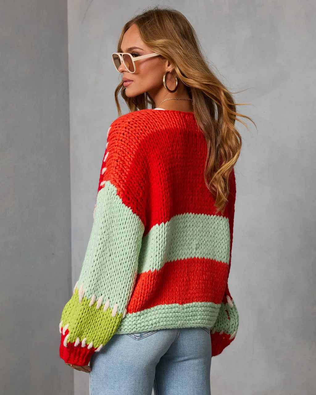 Soft Reset Stitched Color Block Chunky Knit Cardigan sold by Vici product image thumbnail 4