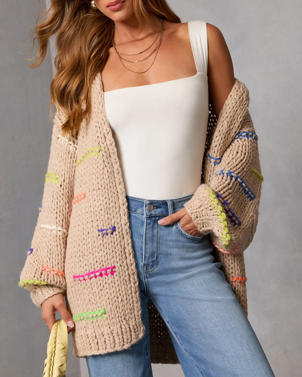 Lima Multi Color Stitch Knit Cardigan sold by Vici