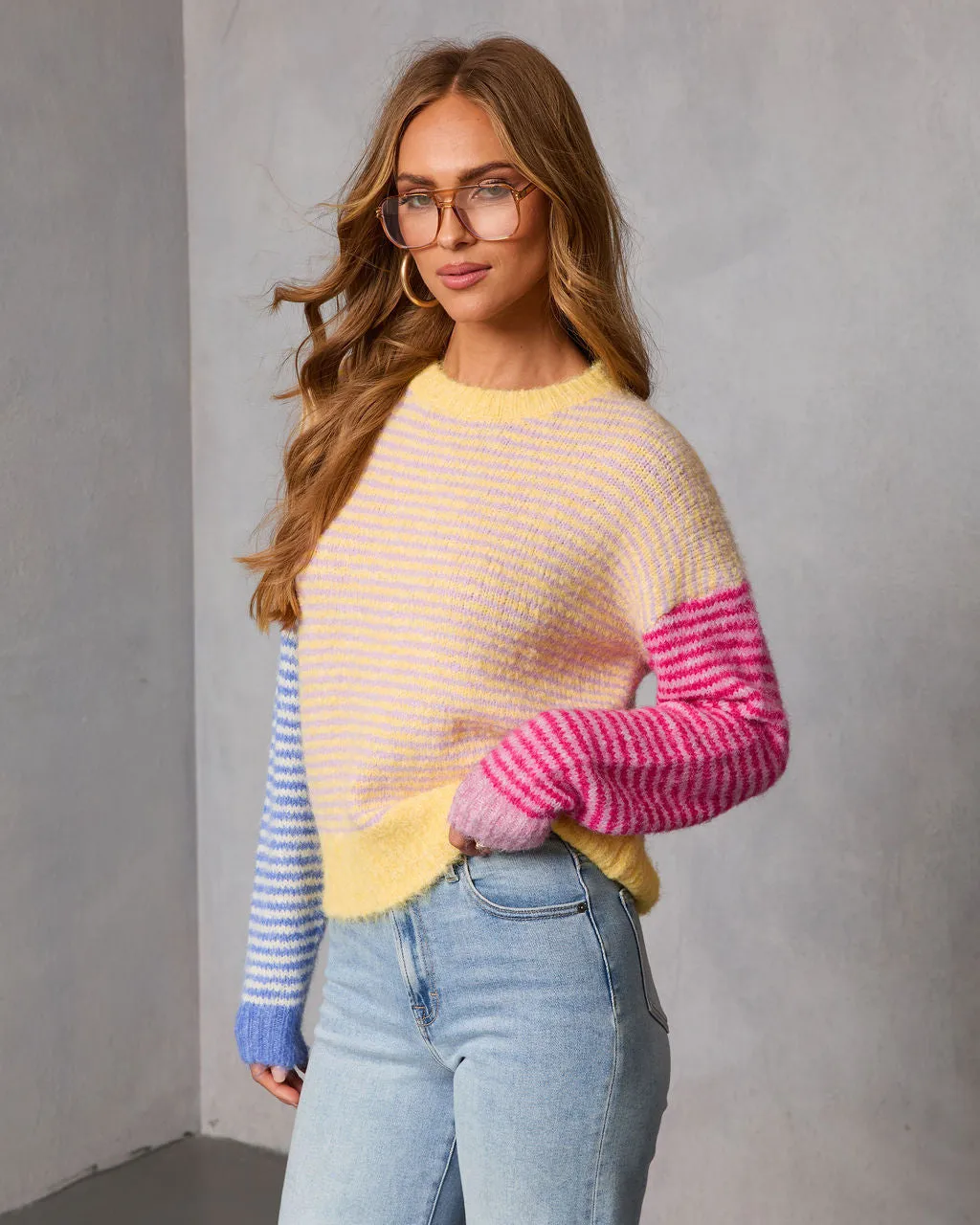 Joy Pop Knit Striped Color Block Sweater sold by Vici product image thumbnail 3