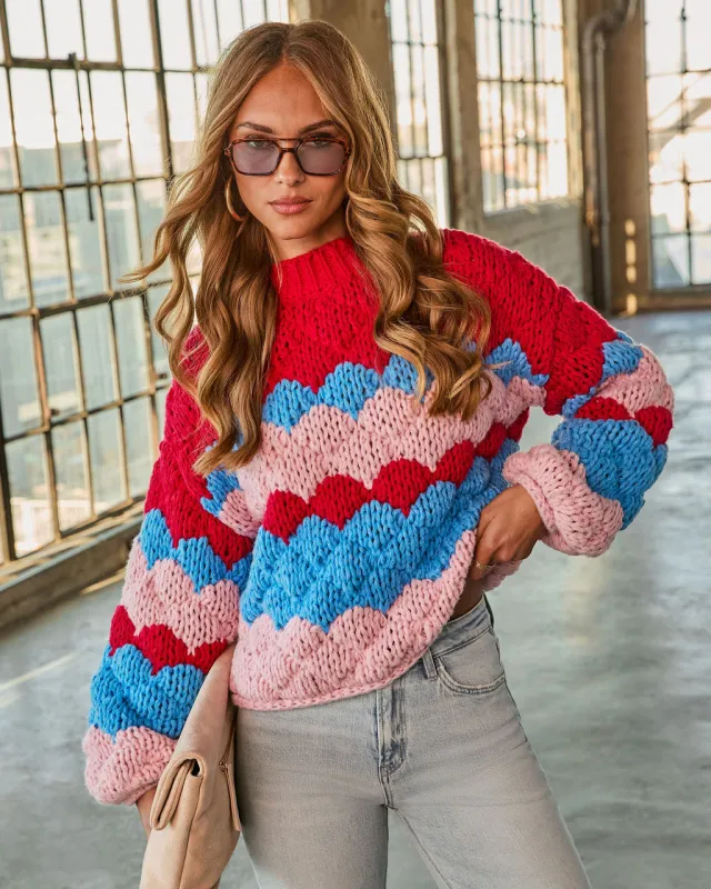 Freyie Abstract Mock Neck Chunky Knit Sweater sold by Vici