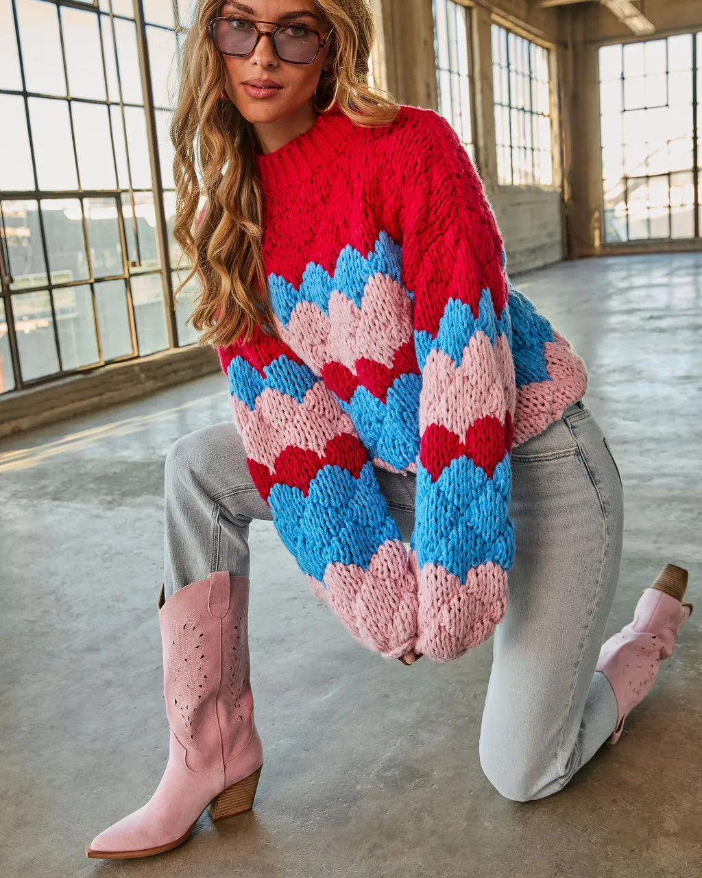 Freyie Abstract Mock Neck Chunky Knit Sweater sold by Vici product image thumbnail 3