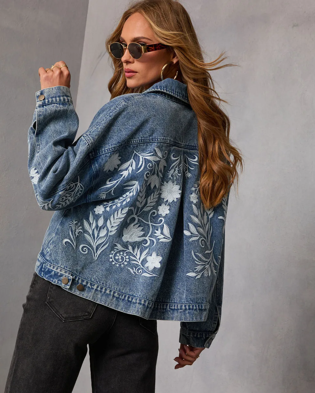 Indire Floral Embroidered Denim Jacket sold by Vici