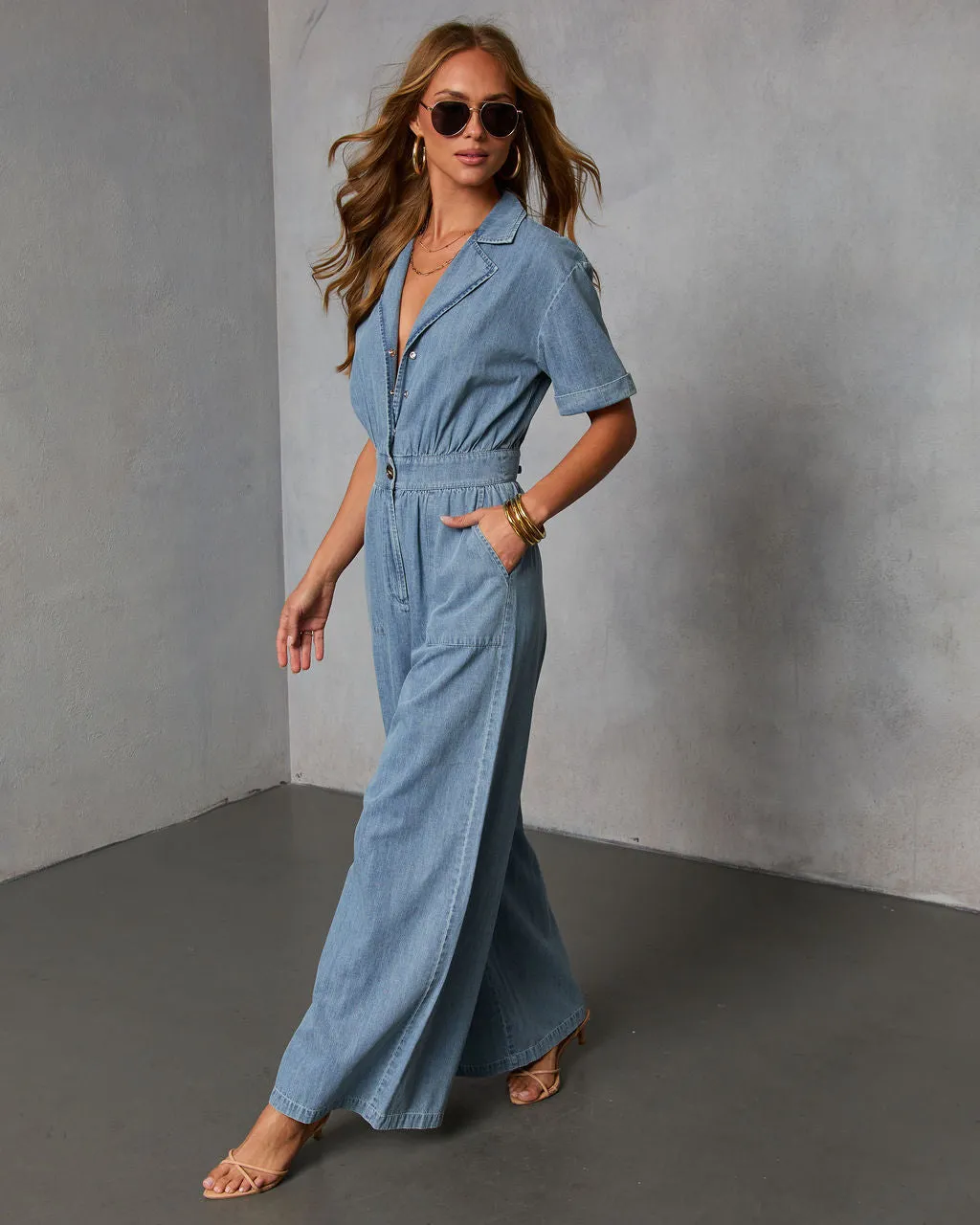 Cortado Short Sleeve Denim Jumpsuit sold by Vici product image thumbnail 3