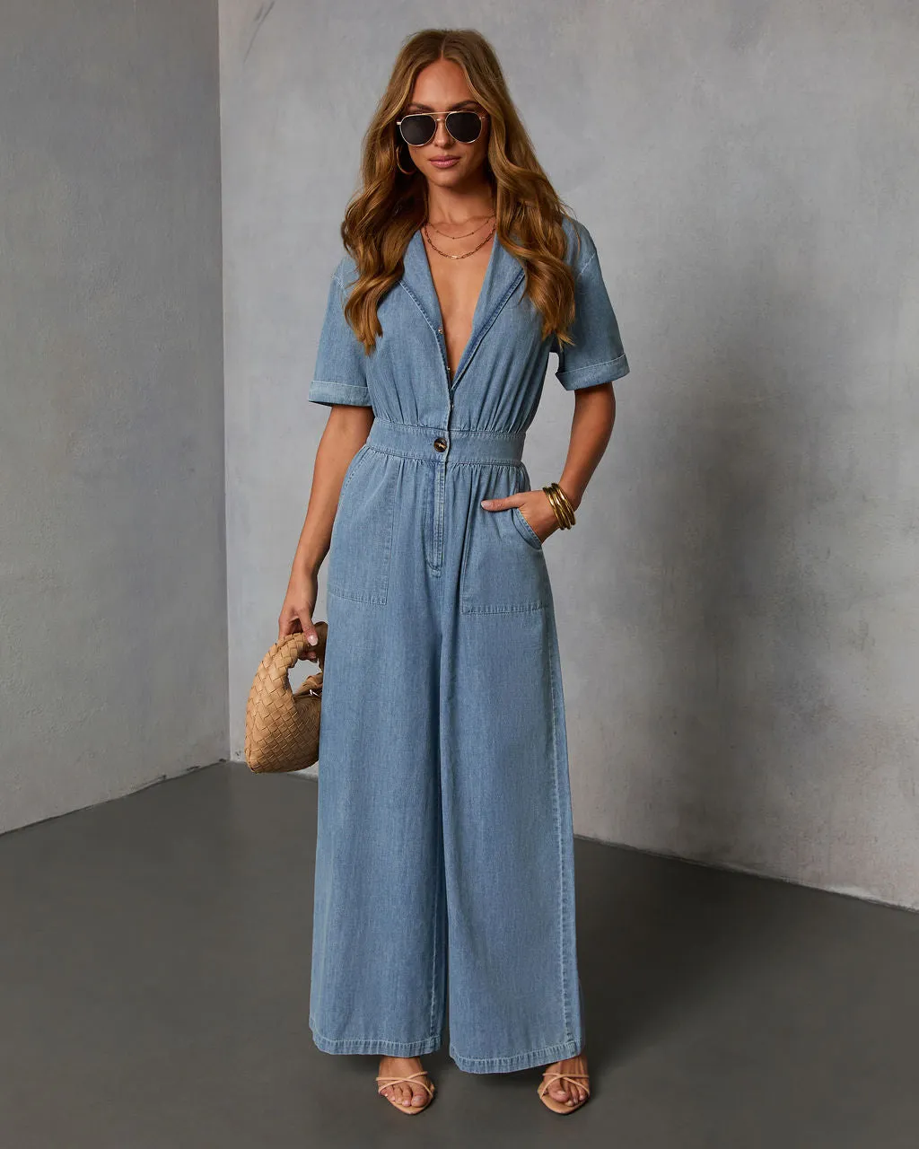 Cortado Short Sleeve Denim Jumpsuit sold by Vici product image thumbnail 5