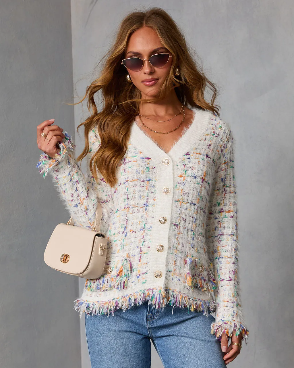 Frosted Desire Multi Color Frayed Knit Cardigan sold by Vici product image thumbnail 5