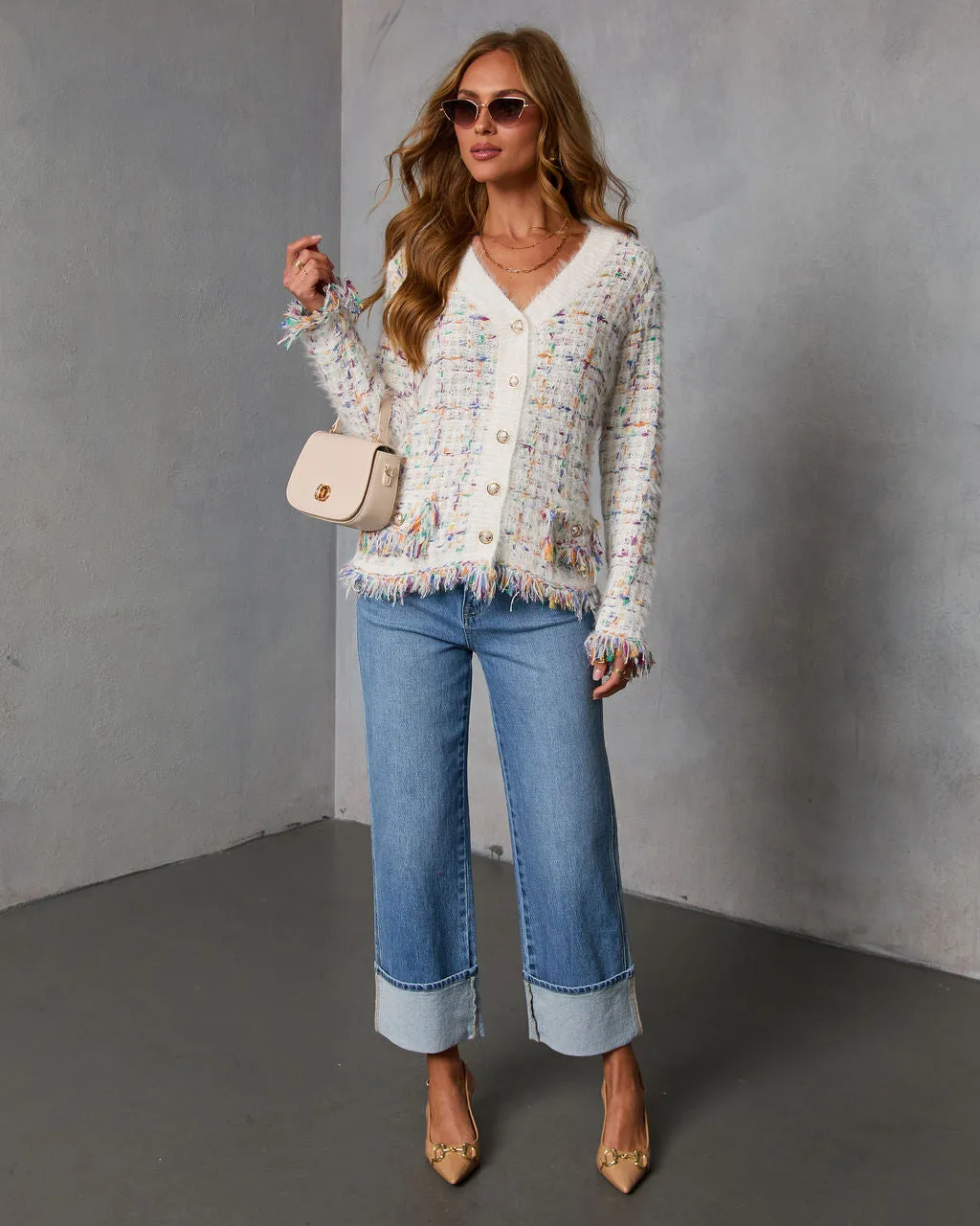 Frosted Desire Multi Color Frayed Knit Cardigan sold by Vici product image thumbnail 2