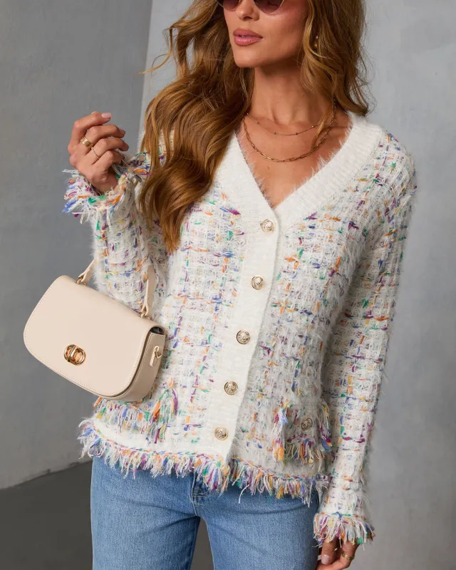 Frosted Desire Multi Color Frayed Knit Cardigan made by Vici