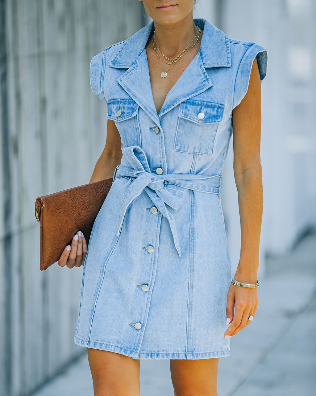 Halsted Belted Button Down Denim Dress - FINAL SALE sold by Vici product image thumbnail 7