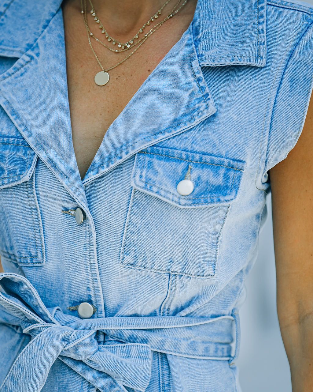 Halsted Belted Button Down Denim Dress - FINAL SALE sold by Vici product image thumbnail 4
