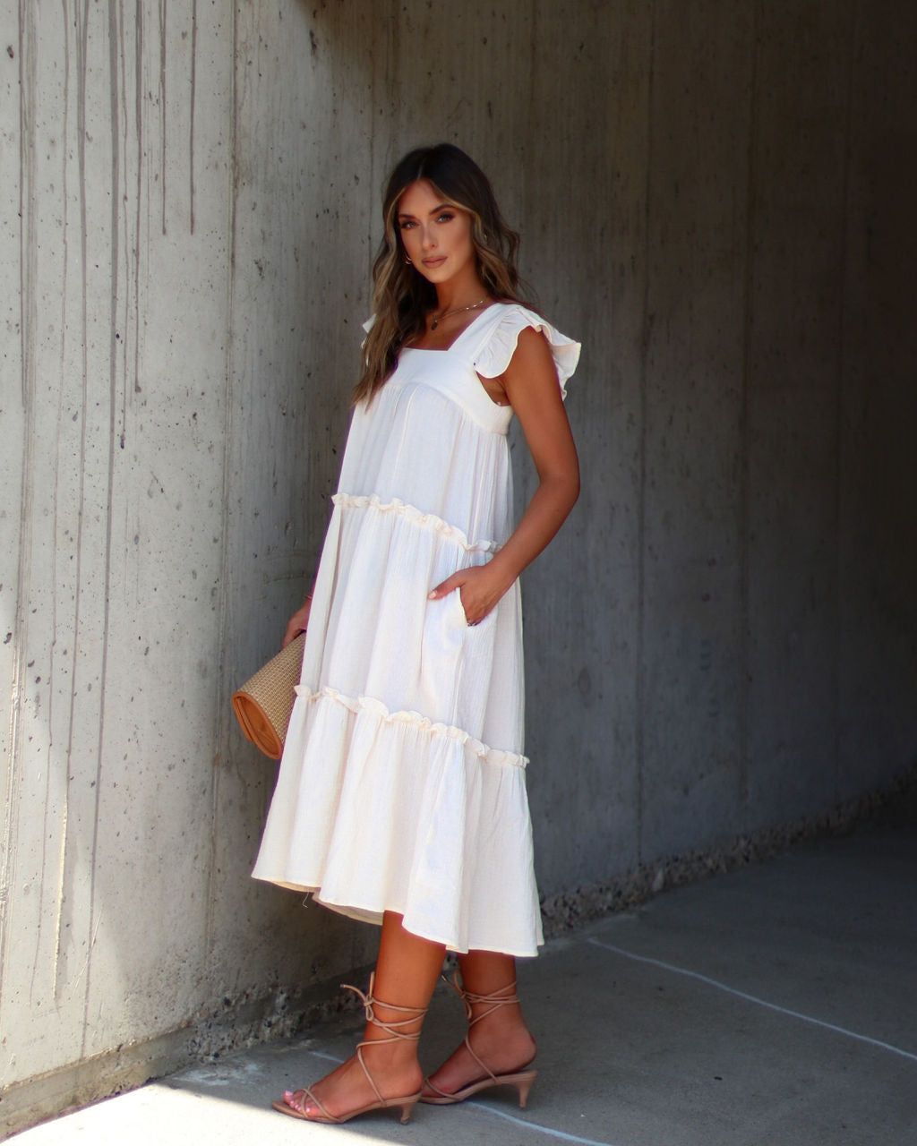 Mavien Ruffle Tiered Midi Dress - Ivory - SALE sold by Vici product image thumbnail 4