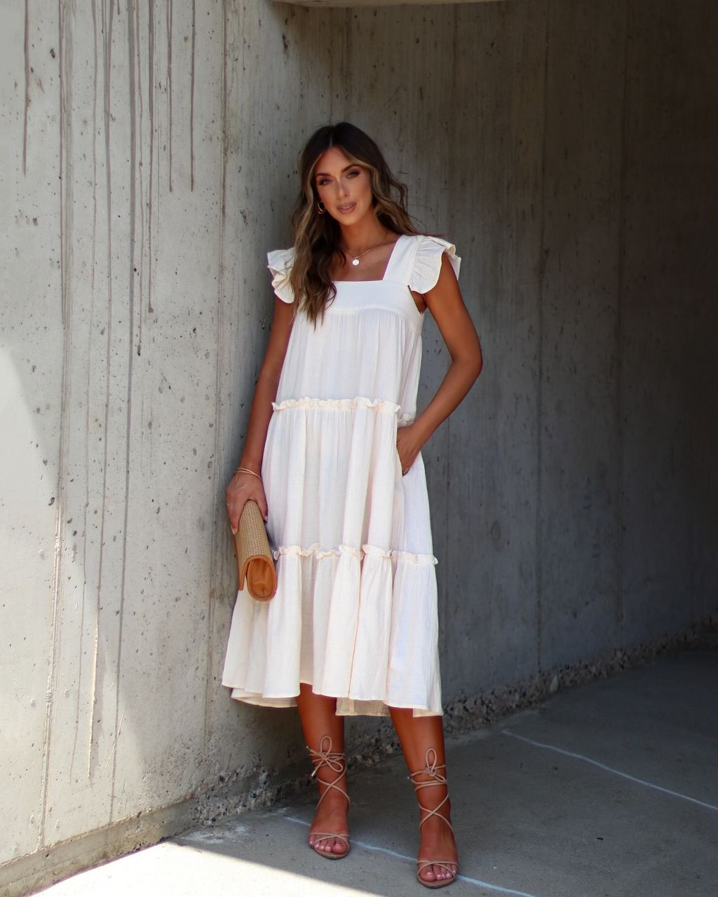 Mavien Ruffle Tiered Midi Dress - Ivory - SALE sold by Vici