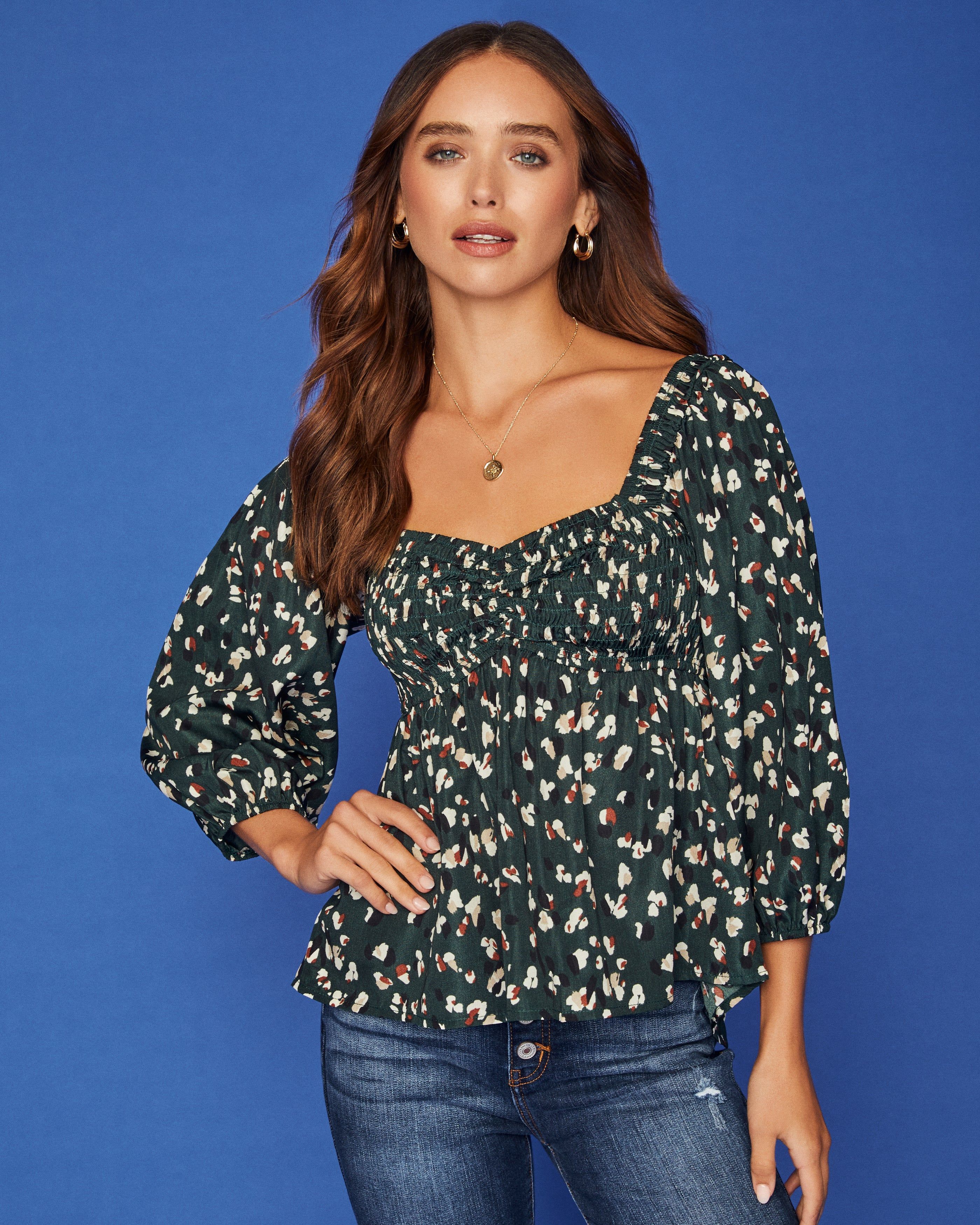 Davian Smocked Printed Babydoll Blouse - FINAL SALE sold by Vici product image thumbnail 10