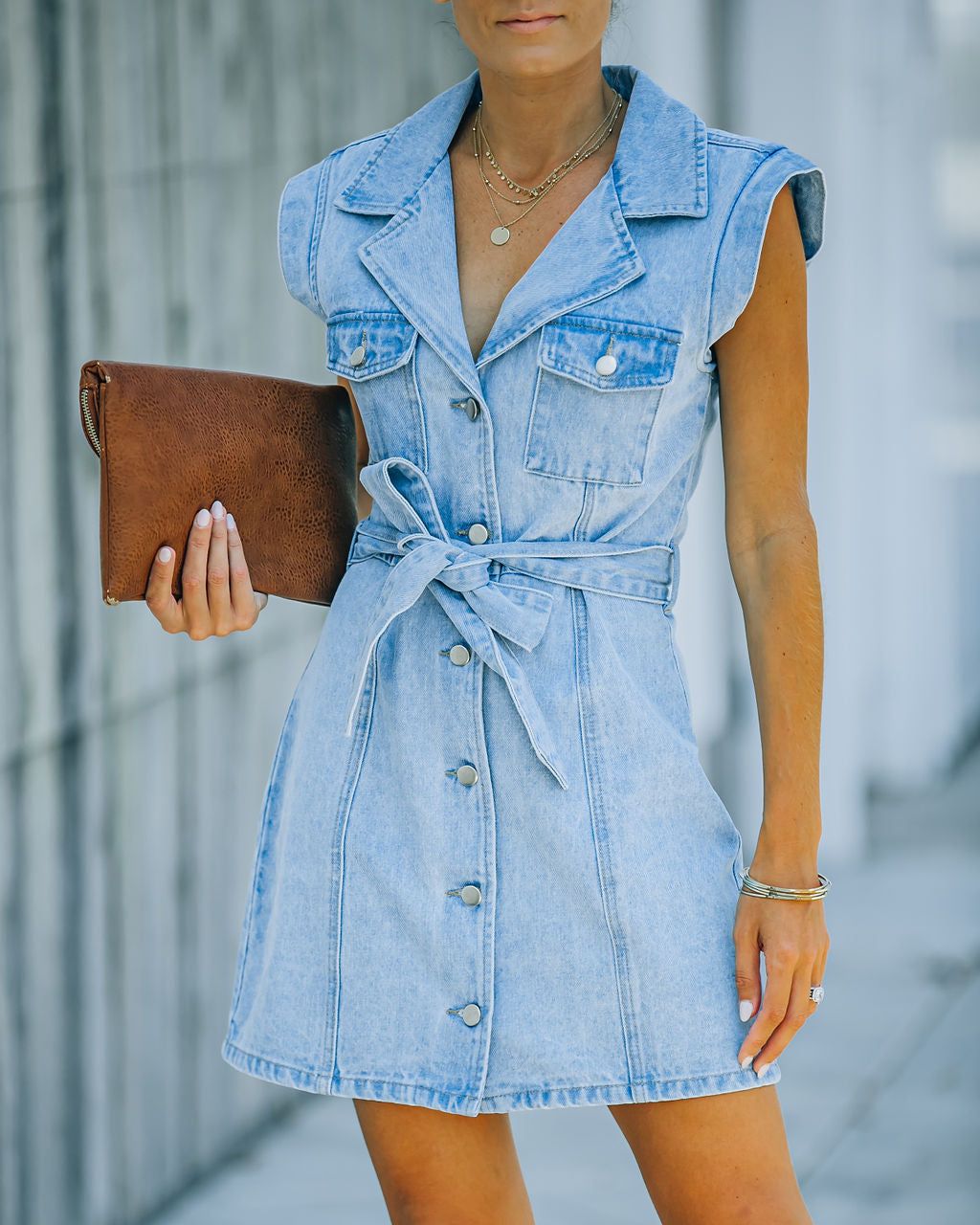 Halsted Belted Button Down Denim Dress - FINAL SALE sold by Vici product image thumbnail 3