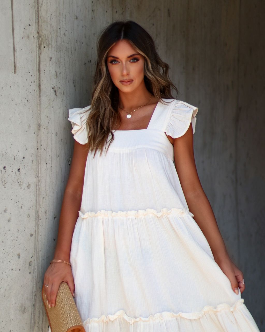 Mavien Ruffle Tiered Midi Dress - Ivory - SALE sold by Vici product image thumbnail 5