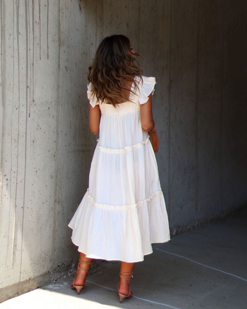 Mavien Ruffle Tiered Midi Dress - Ivory - SALE sold by Vici product image thumbnail 2