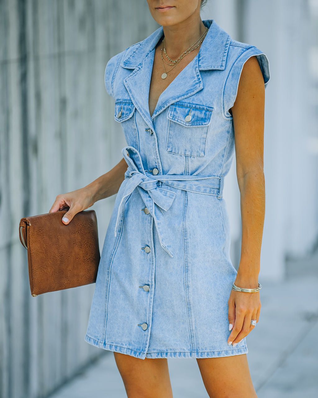 Halsted Belted Button Down Denim Dress - FINAL SALE sold by Vici product image thumbnail 9
