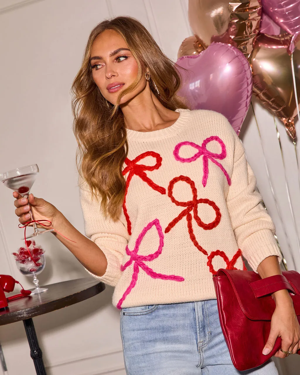 Tied With Love Contrast Bow Knit Sweater sold by Vici
