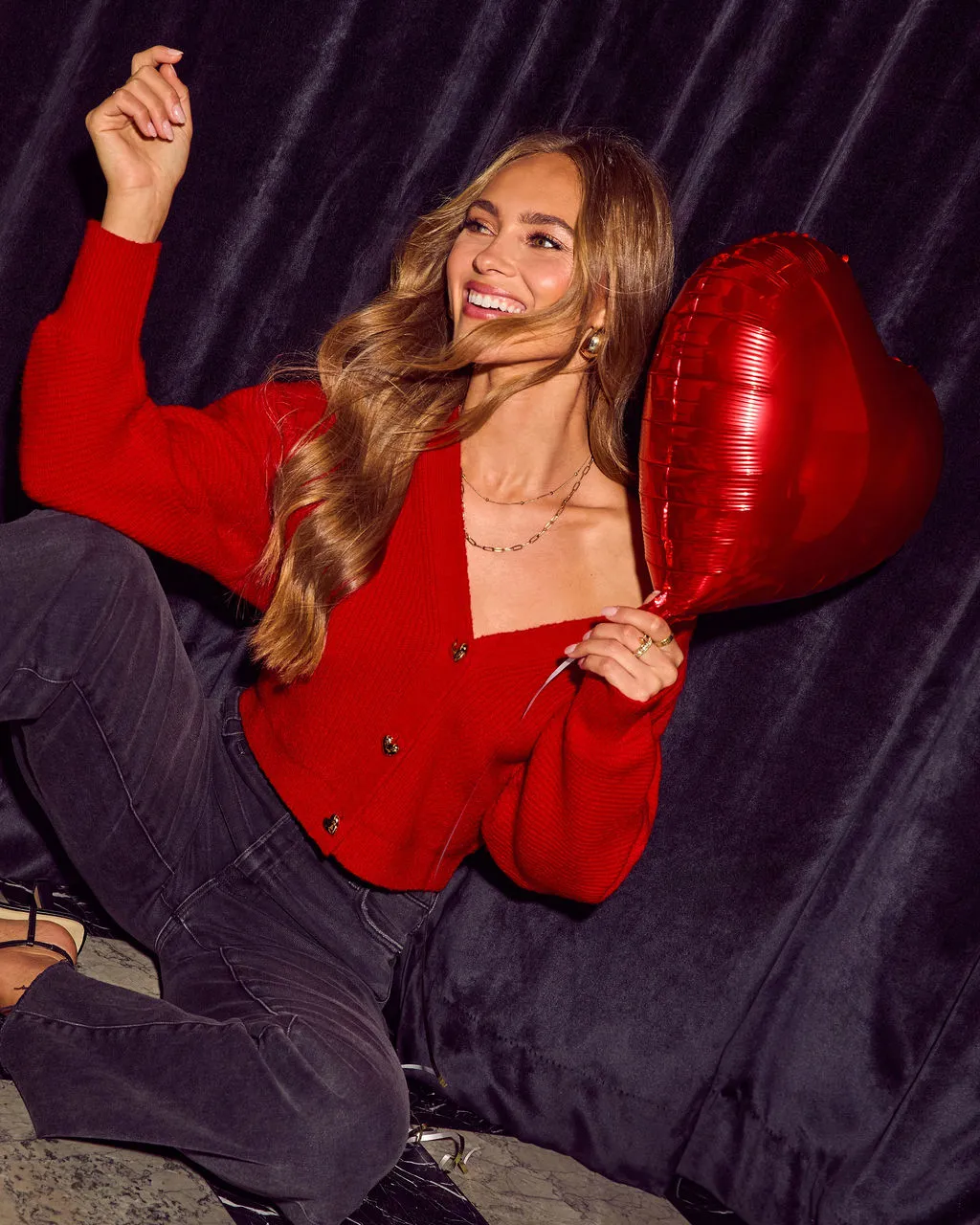 Love Lightly Knit Heart Button Cardigan sold by Vici product image thumbnail 5