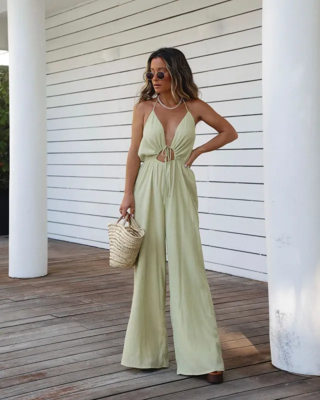 Living Easy Adjustable Halter Jumpsuit - Lime - FINAL SALE sold by Vici