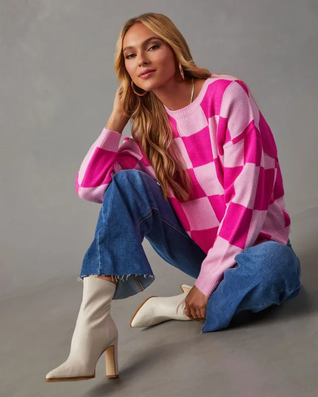 Been There Knit Checkered Sweater sold by Vici