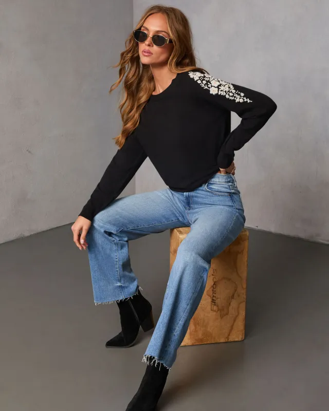 Air of Romance Embroidered Shoulder Knit Sweater sold by Vici