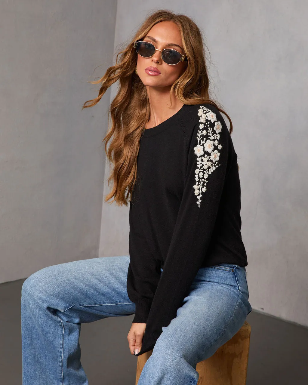 Air of Romance Embroidered Shoulder Knit Sweater sold by Vici product image thumbnail 3