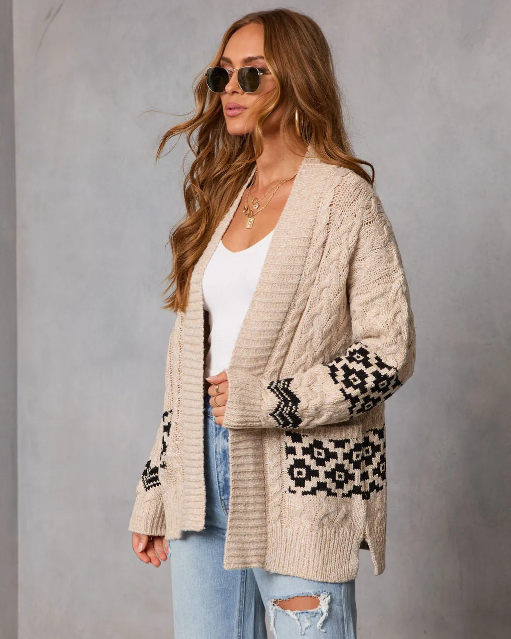 Janeth Cable Knit Printed Cardigan sold by Vici product image thumbnail 3