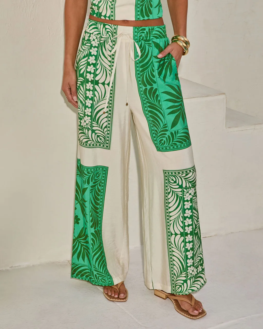 Relaxed Riviera Tropical Print Relaxed Drawstring Pant sold by Vici