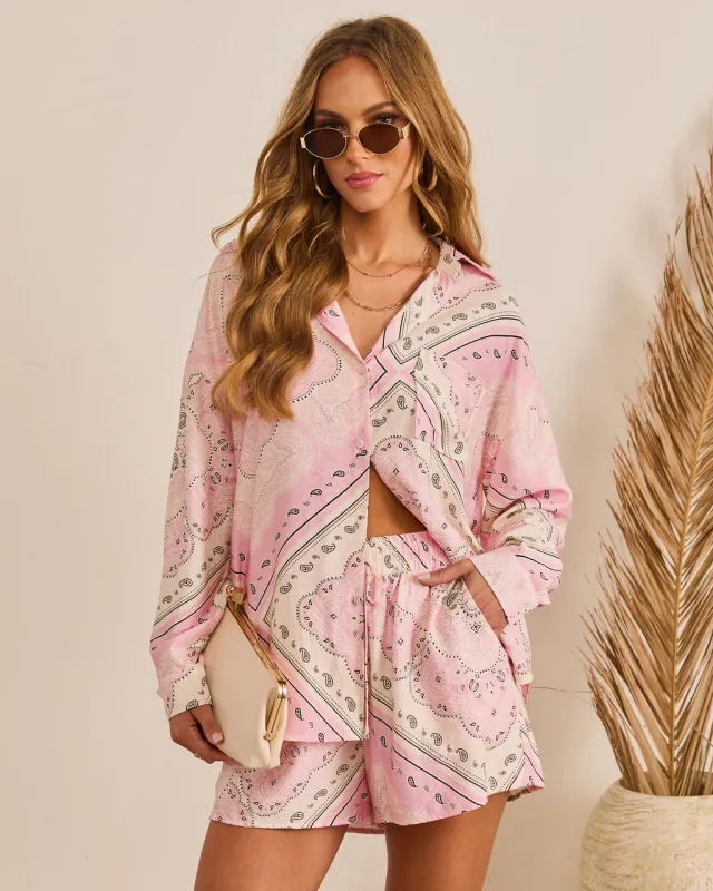 Coastal Escape Paisley Button Down Top sold by Vici