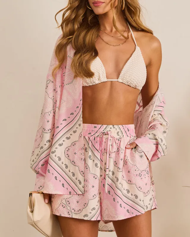 Coastal Escape Paisley Drawstring Shorts made by Vici