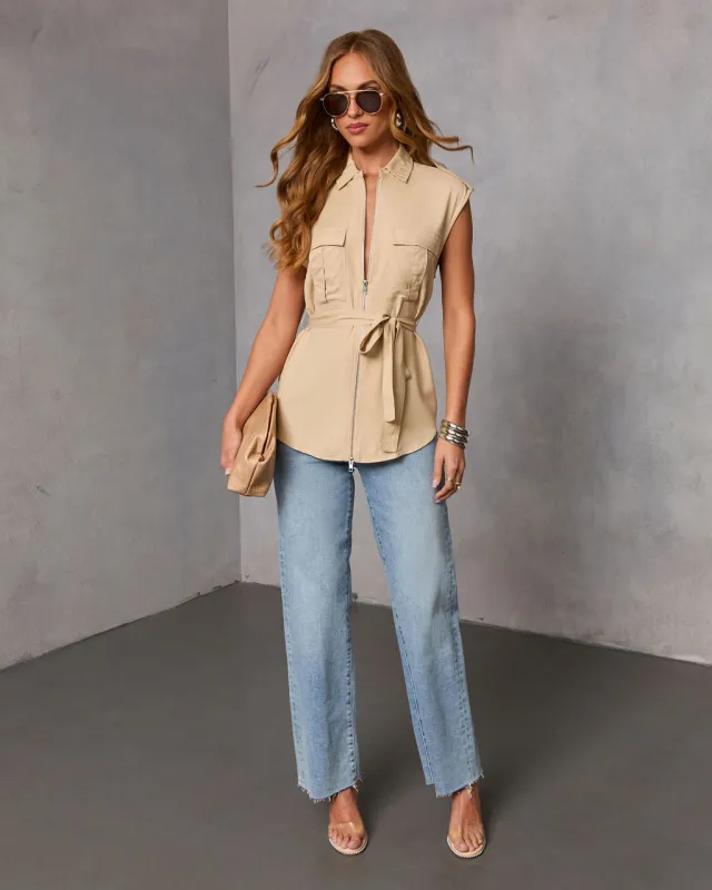 Luccie Waist Tie Zip Up Top sold by Vici