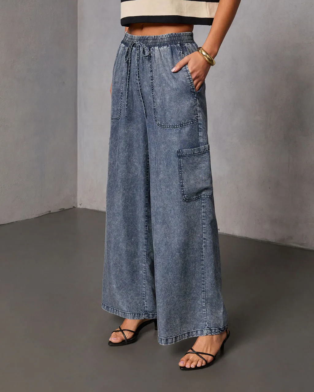 Blue Hour Chambray Cargo Pants sold by Vici product image thumbnail 3
