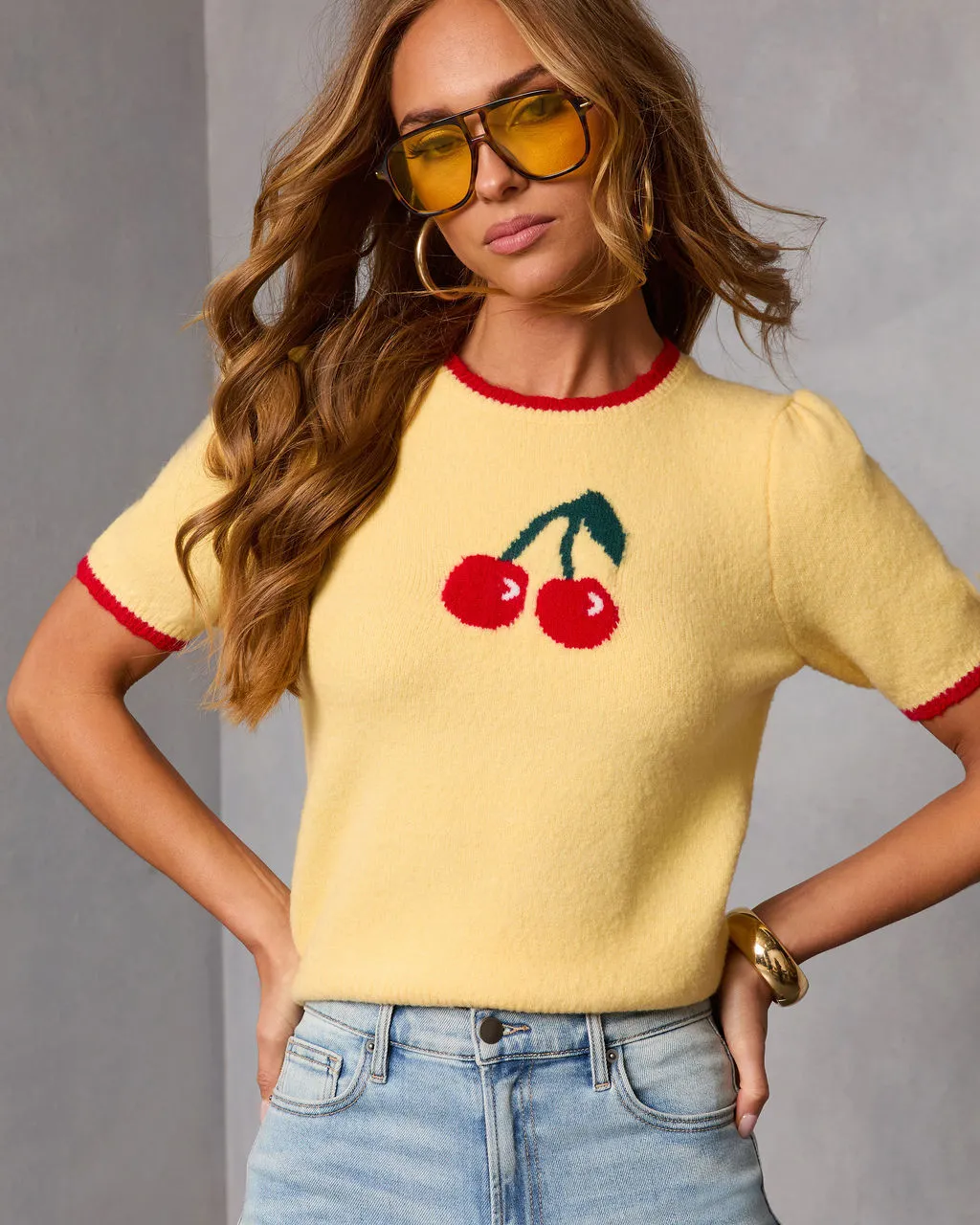 Sweetly Picked Intarsia Knit Cherry Sweater sold by Vici