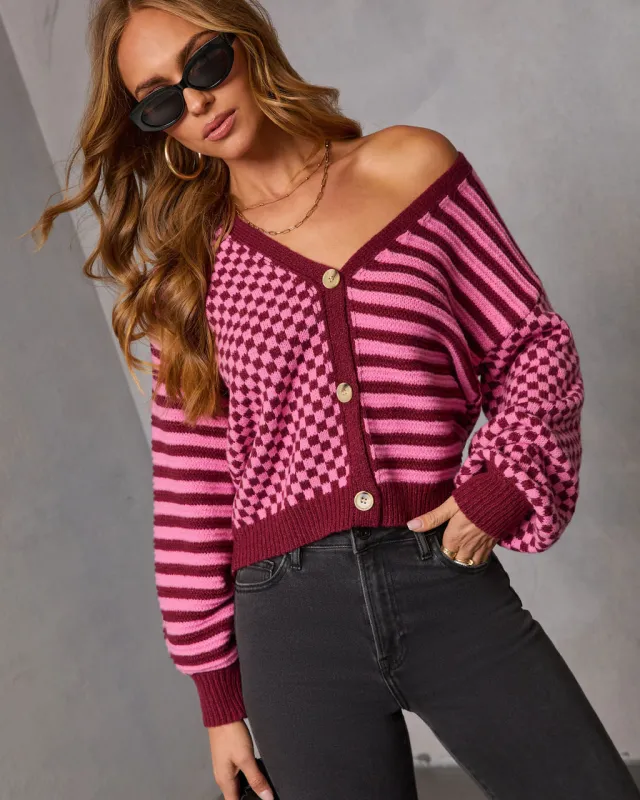 Soft Routine Checkered Striped Cardigan sold by Vici