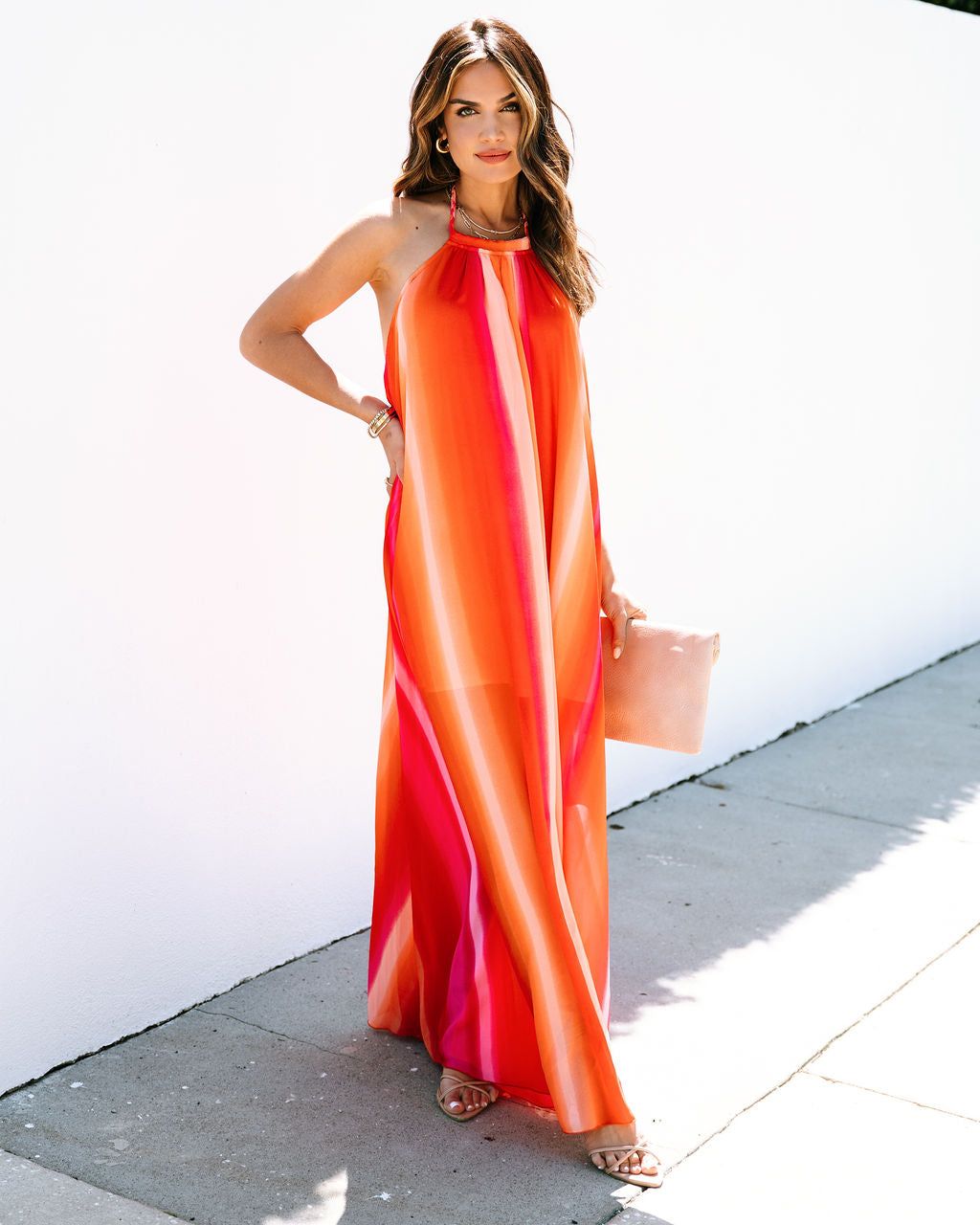 Shades Of Sunset Halter Chiffon Maxi Dress sold by Vici